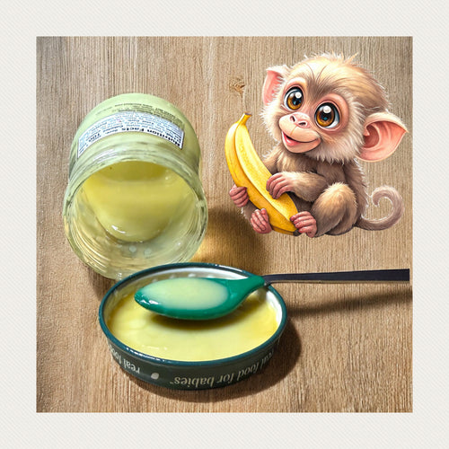 Fake baby food jar, cap and spoon for doll play, photo shoots, movie sets & more