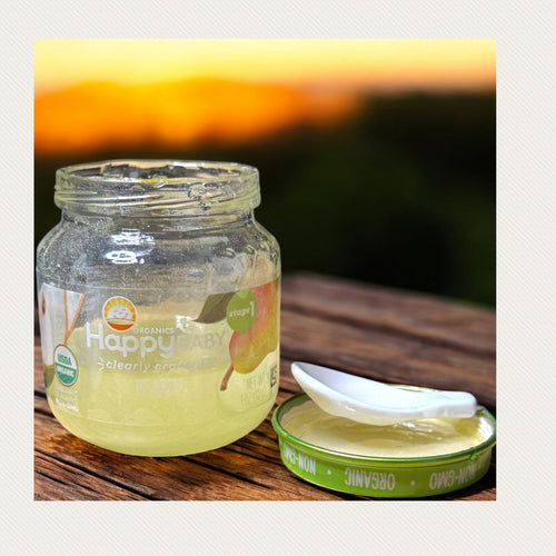 Fake baby food jar, cap and spoon for doll play, photo shoots, movie sets & more